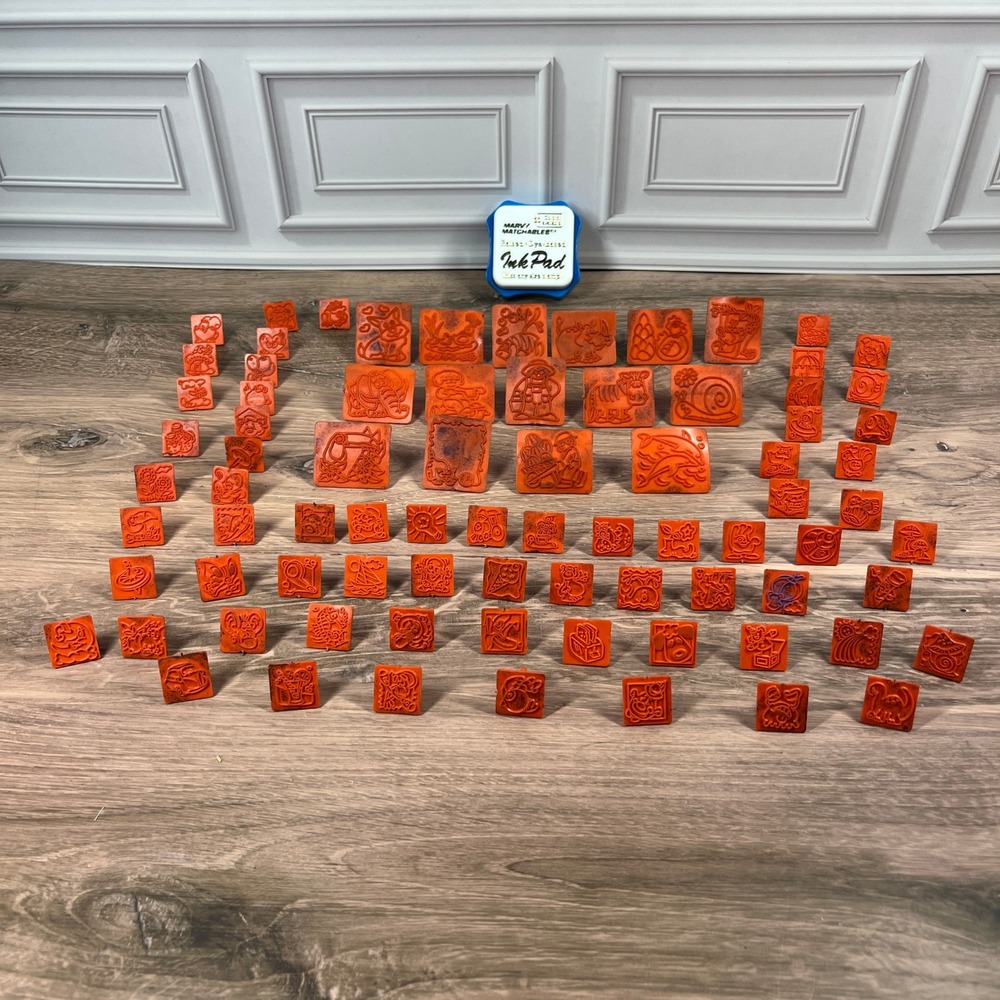 Vintage Rose Art Assorted Rubber Stamps Set‎ Kids Orange Animals Nature 79 Pcs